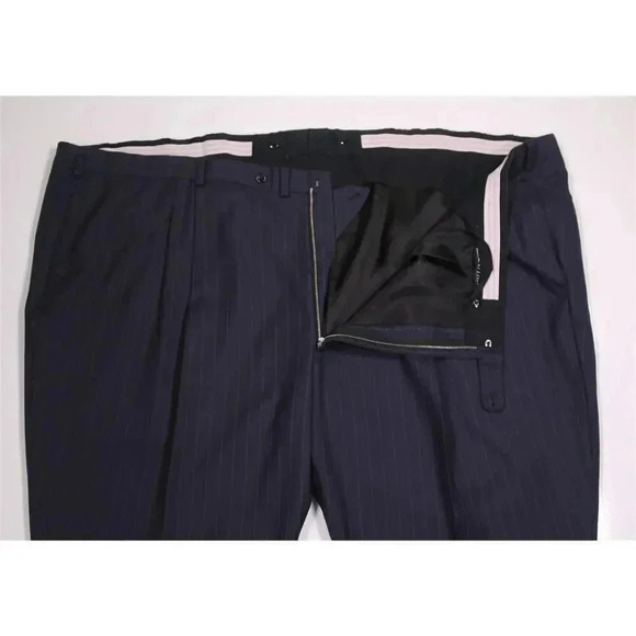 Oxxford Custom Recent Navy Blue Pinstripe Pleated Wool Dress Pants BIG 60x24 - Picture 5 of 7